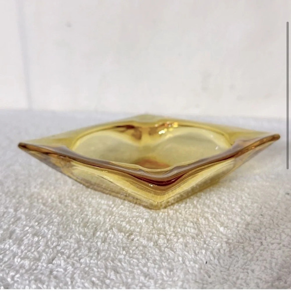 Vintage Amber Glass Square Ashtray Candy Dish Trinket Dish - Picture 3 of 10